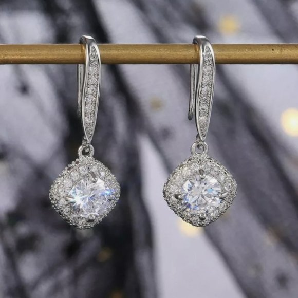 undefined Jewelry - Brand new 925 silver Diamond dangle earrings